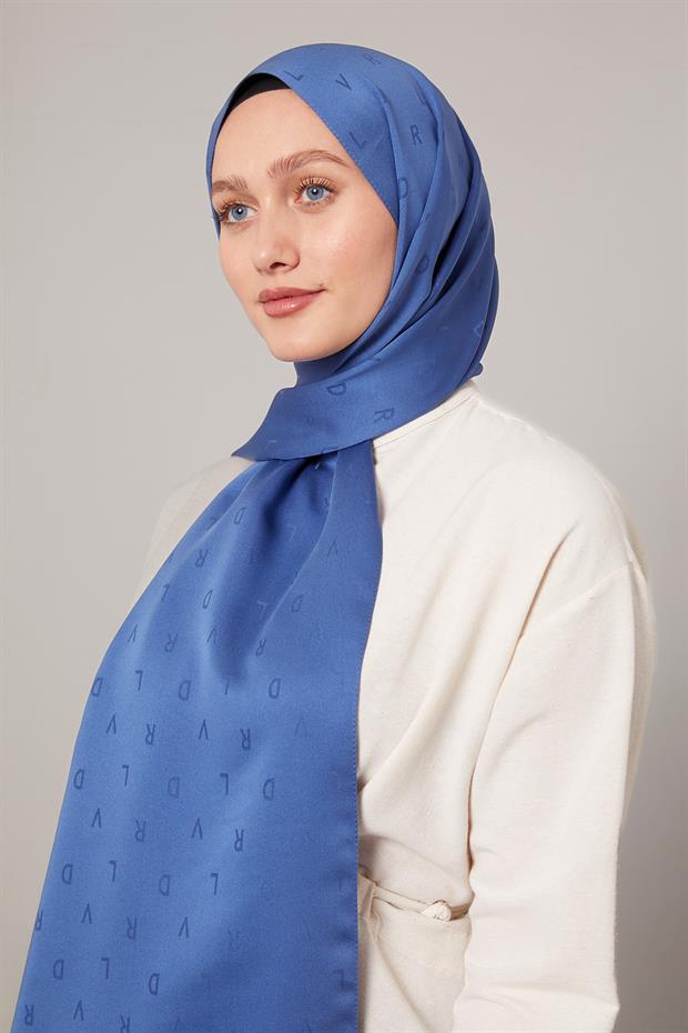 Kot Mavi Mini LVD Baskılı Jakarlı Şal