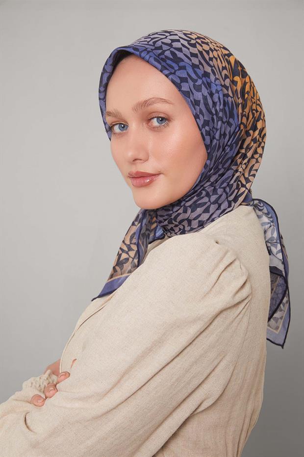 Kot Mavi Renk Geçişli Desen Soft Eşarp