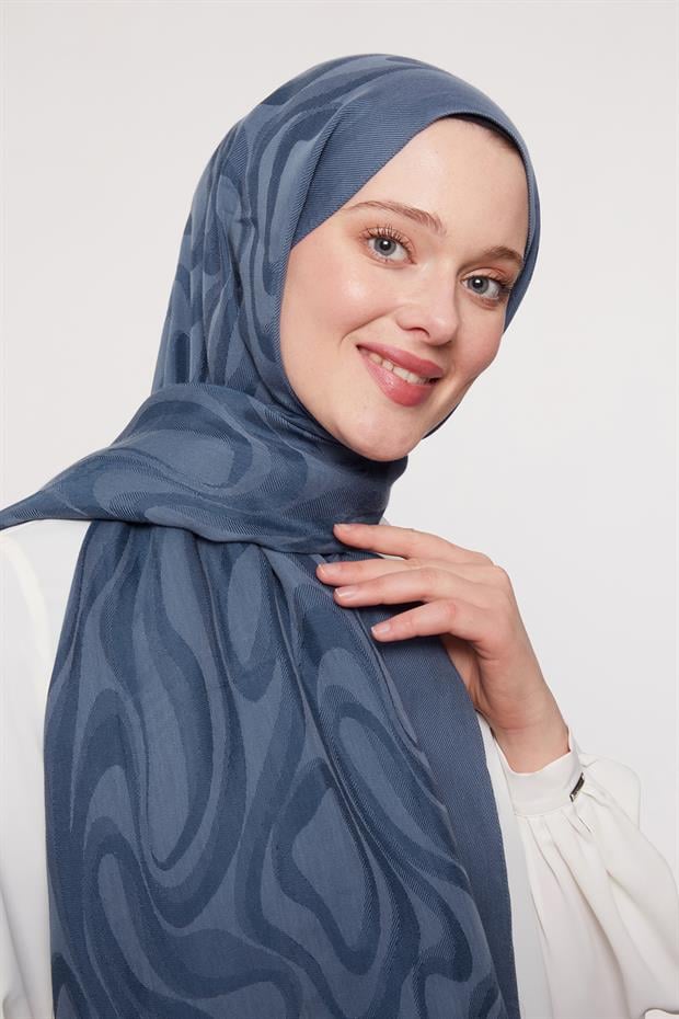 Kot Mavi Soyut Desen Grazia Şal