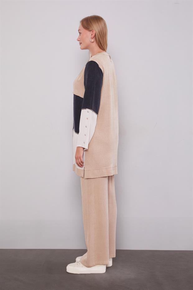 Koyu Bej Çift Renkli İkili Takım