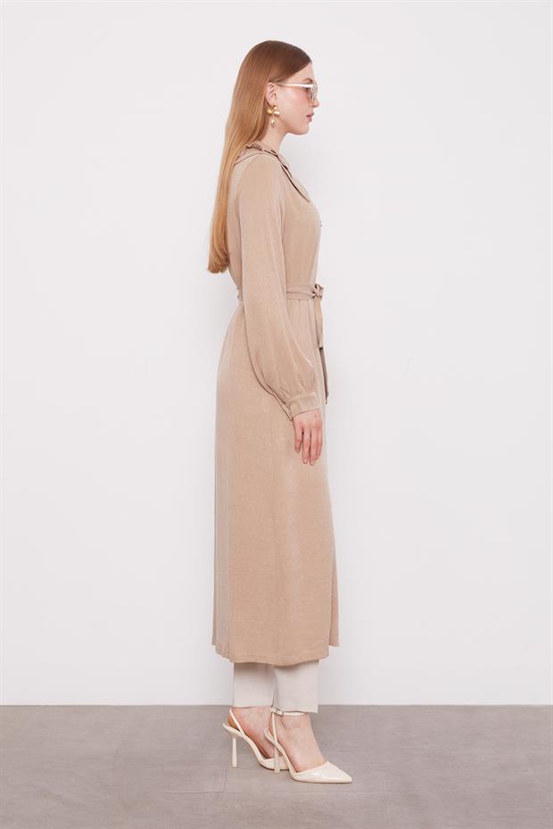 KOYU BEJ Geniş Yakalı Fermuarlı Cupra Kap