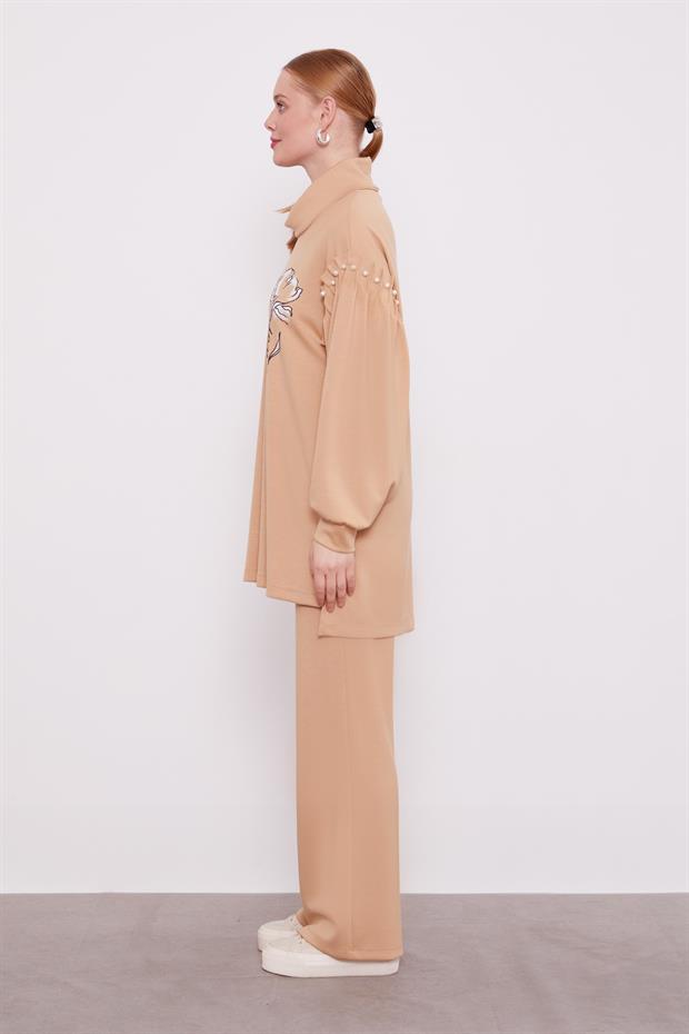 KOYU BEJ İnci Kol Detaylı Spor Takım