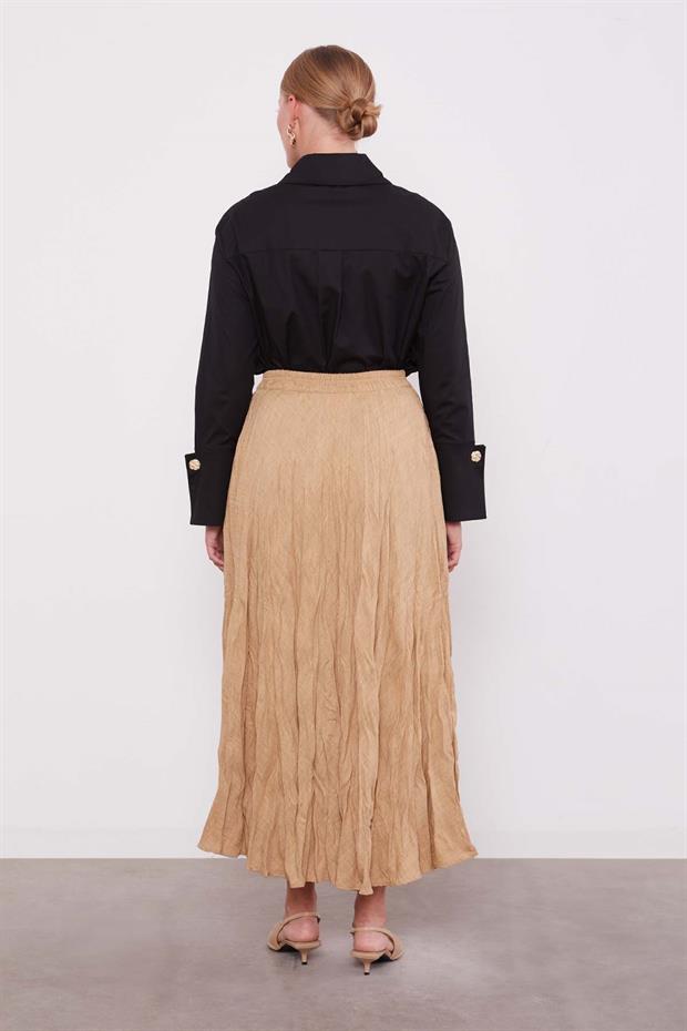 KOYU BEJ Kırışık Model Etek