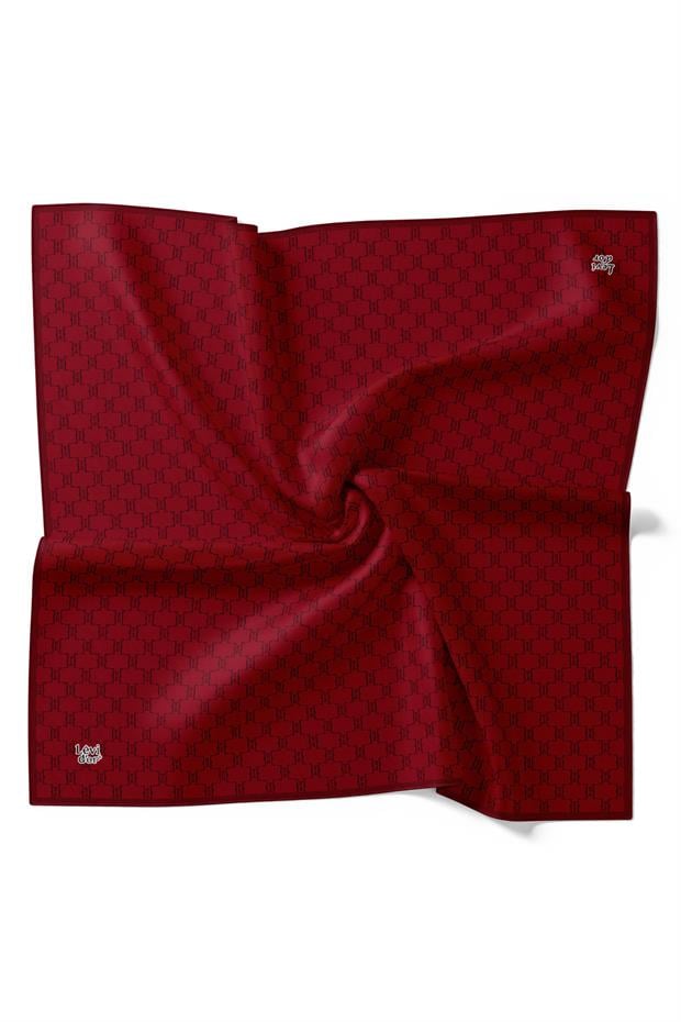 Koyu Bordo Petek Desen Twill İpek Eşarp