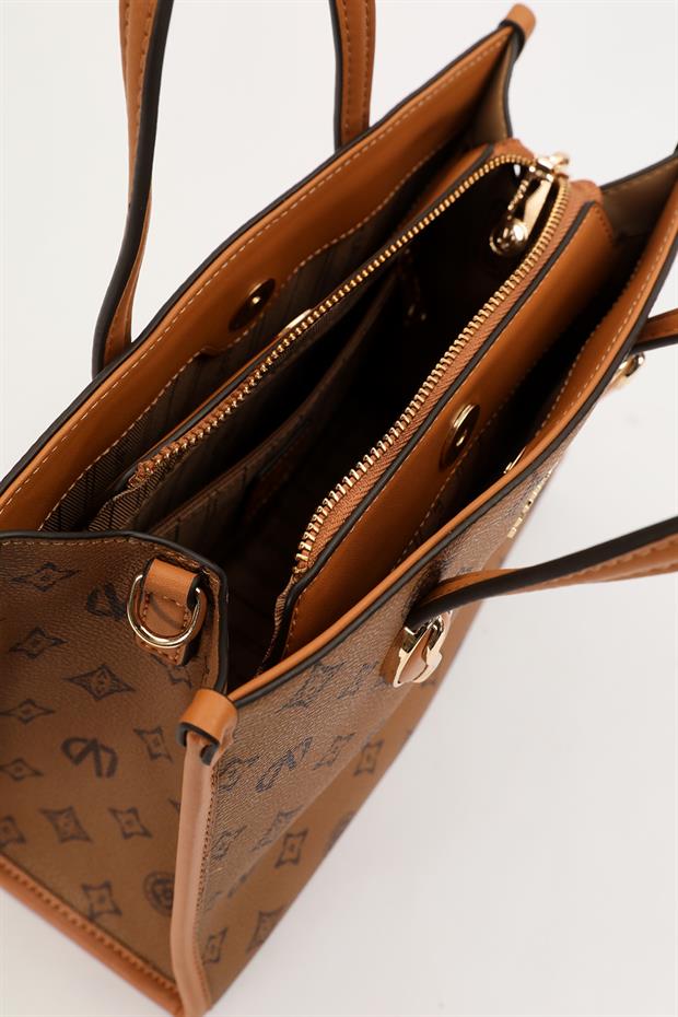 KOYU KAHVE C8 LVD Baskılı El Çantası