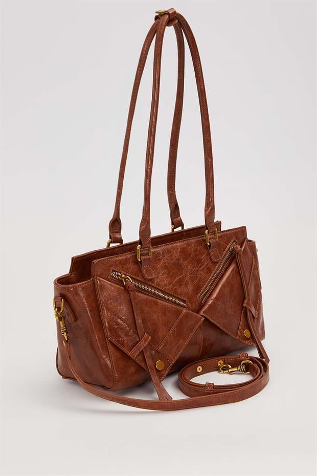 KOYU KAHVE Çapraz Fermuar Detaylı Omuz Çantası