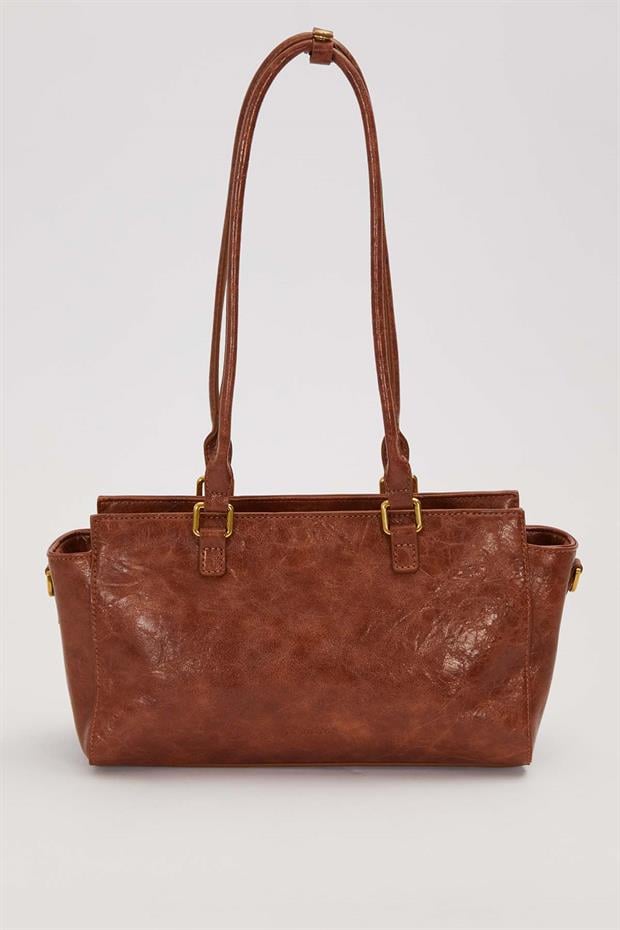 KOYU KAHVE Çapraz Fermuar Detaylı Omuz Çantası