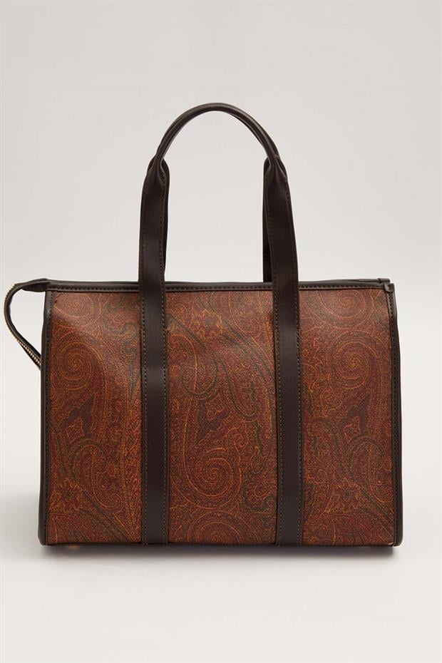 Koyu Kahve Etnik Desenli El Çantası