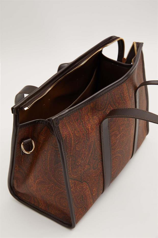 Koyu Kahve Etnik Desenli El Çantası