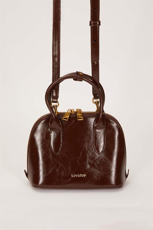 Koyu Kahve Gold Metal Halkalı El Çantası