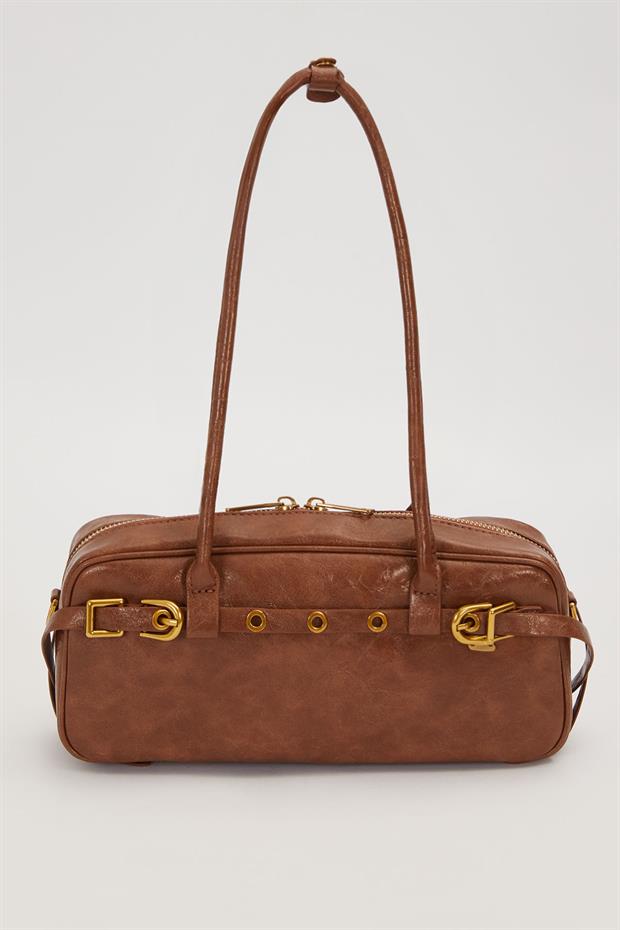 Koyu Kahve Kemer Detaylı Uzun Askılı Omuz Çantası