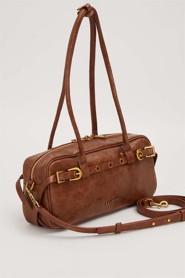 Koyu Kahve Kemer Detaylı Uzun Askılı Omuz Çantası