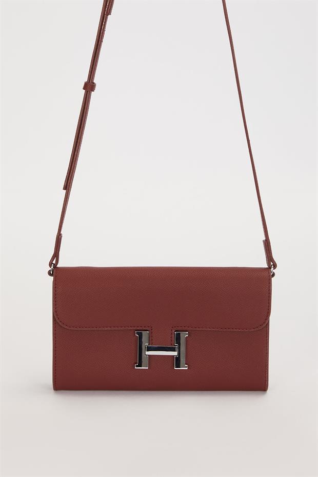 Koyu Kahve Kenar Dikiş Detaylı Omuz Çantası