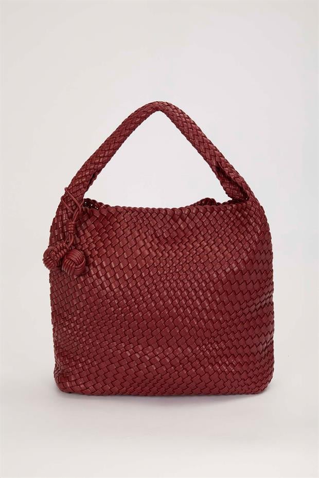 Koyu Kahve Kısa Askılı Örgü Model El Çantası