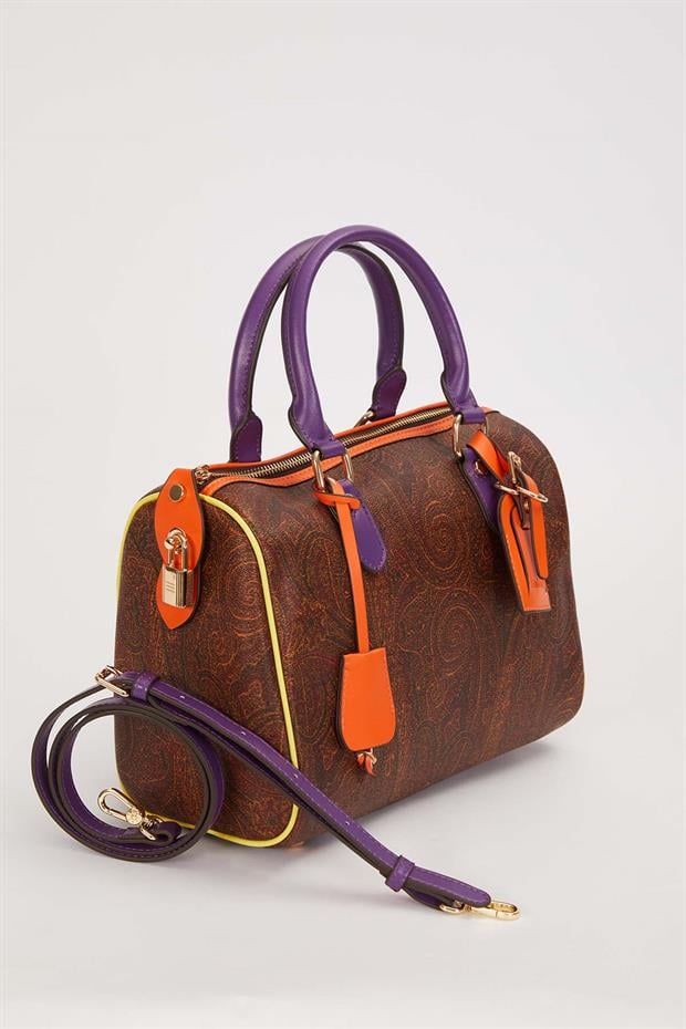 KOYU KAHVE Motif Desenli Bombeli El Çantası