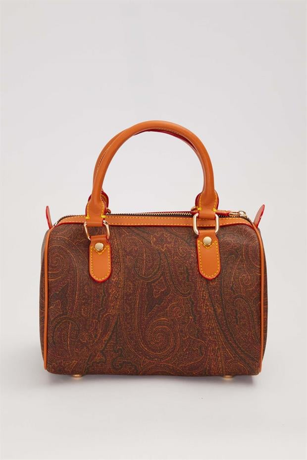 KOYU KAHVE Motif Desenli Kutu El Çantası