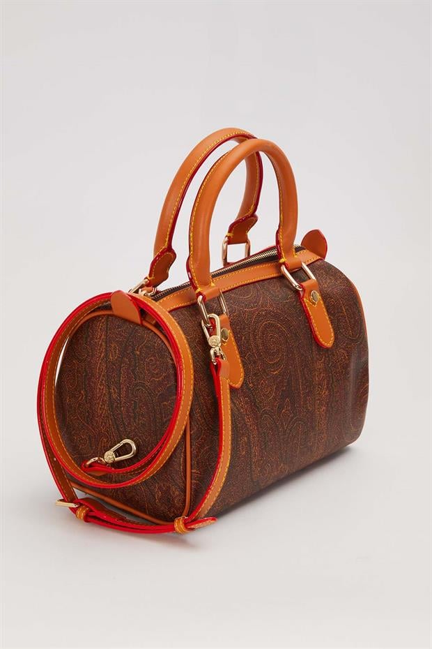 KOYU KAHVE Motif Desenli Kutu El Çantası