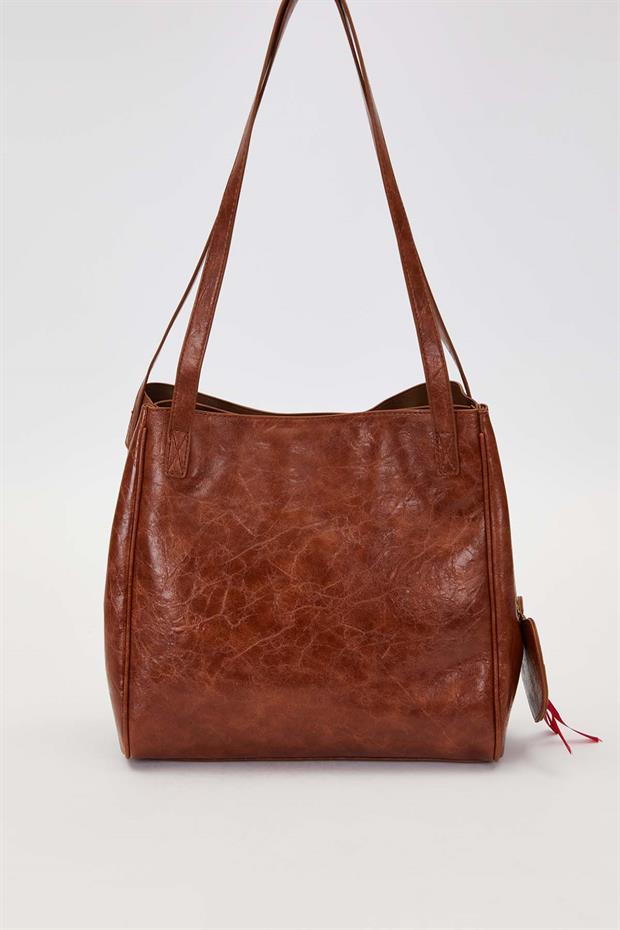 KOYU KAHVE Örgü Aksesuar Detaylı Omuz Çantası