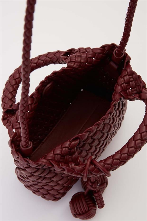 Koyu Kahve Örgü Top Aksesuarlı El Çantası