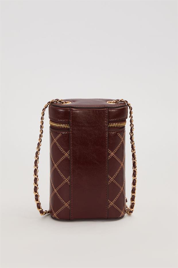 KOYU KAHVE Silindir Form Kapitone Omuz Çantası