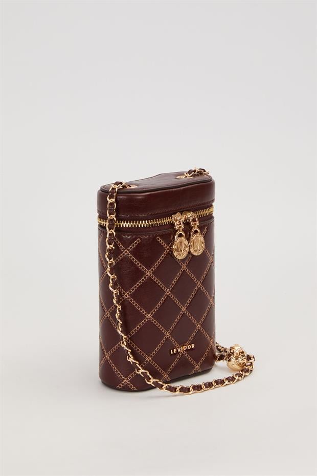 KOYU KAHVE Silindir Form Kapitone Omuz Çantası