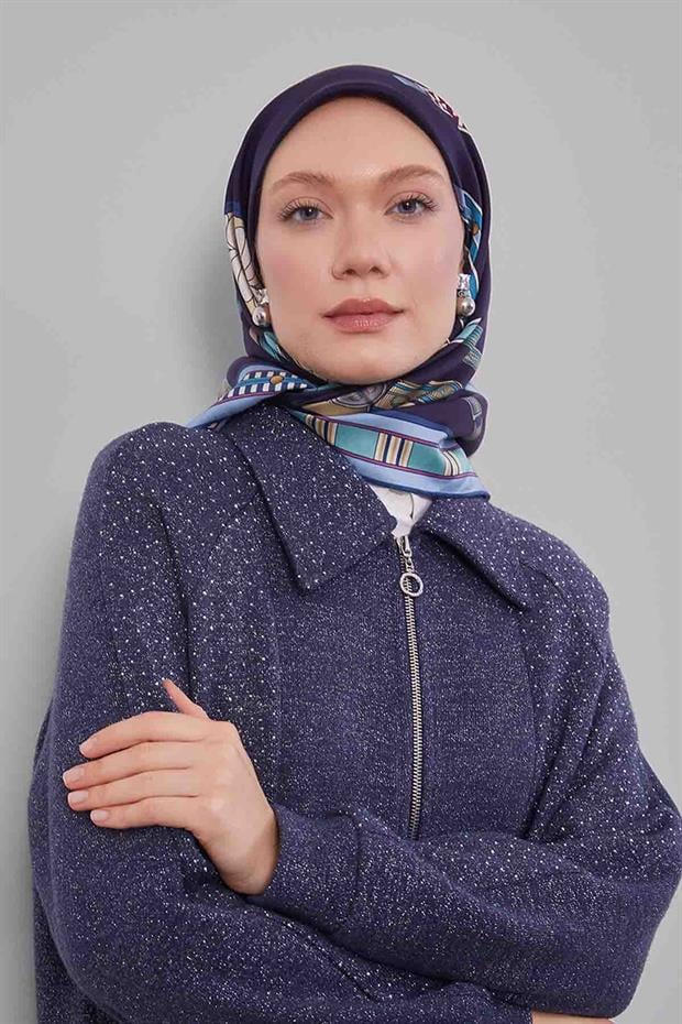 Koyu Lacivert Twill İpek Eşarp Lunera Koleksiyonu