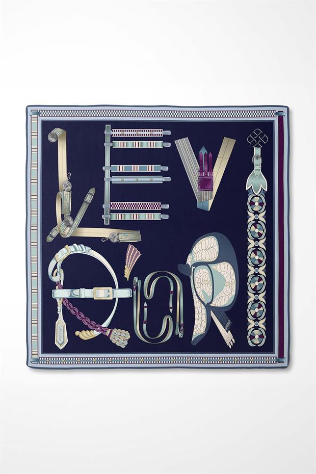 Koyu Lacivert Twill İpek Eşarp Lunera Koleksiyonu