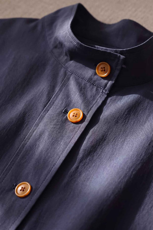 Koyu Mavi Bomber Görünümlü Dik Yaka Ceket