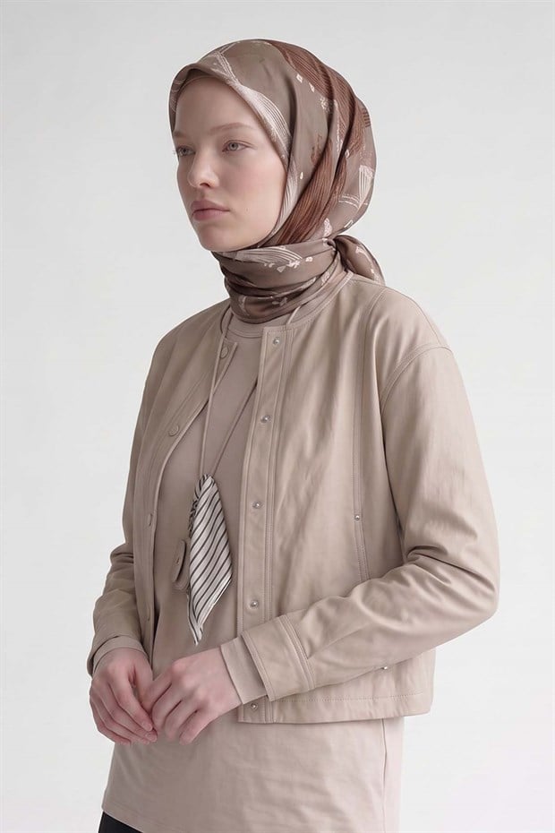 Koyu Vizon Halat Desenli Marvella Eşarp