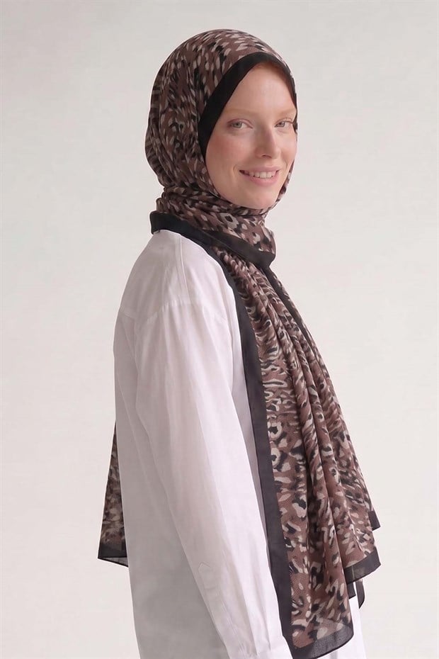 Koyu Vizon Leopar Dokulu Sport Şal