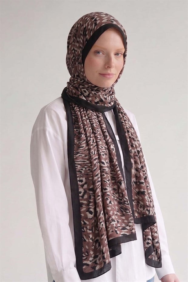 Koyu Vizon Leopar Dokulu Sport Şal