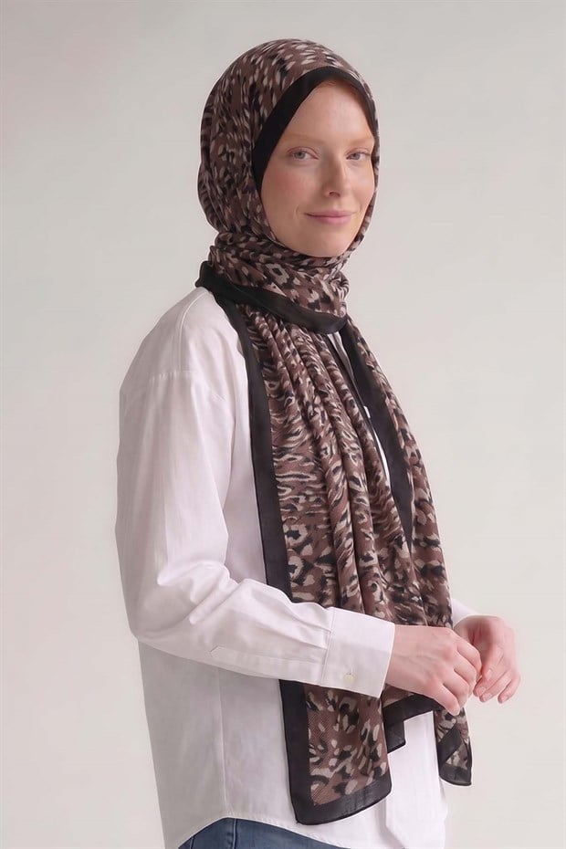 Koyu Vizon Leopar Dokulu Sport Şal