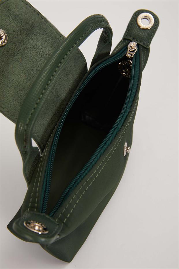 Koyu Yeşil Mini Boy Deri Kapak Detaylı El Çantası