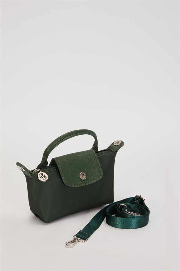 Koyu Yeşil Mini Boy Deri Kapak Detaylı El Çantası