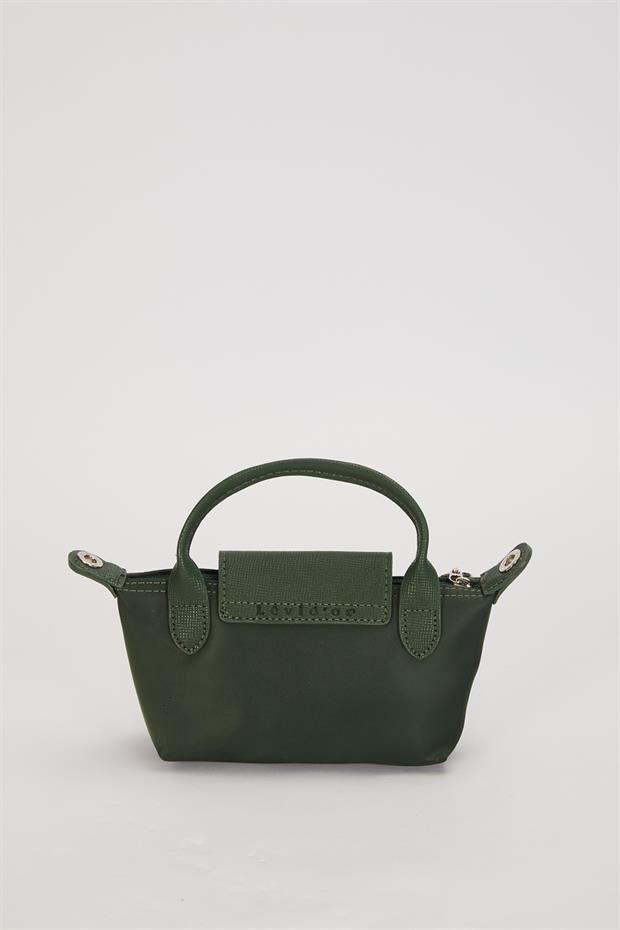 Koyu Yeşil Mini Boy Deri Kapak Detaylı El Çantası