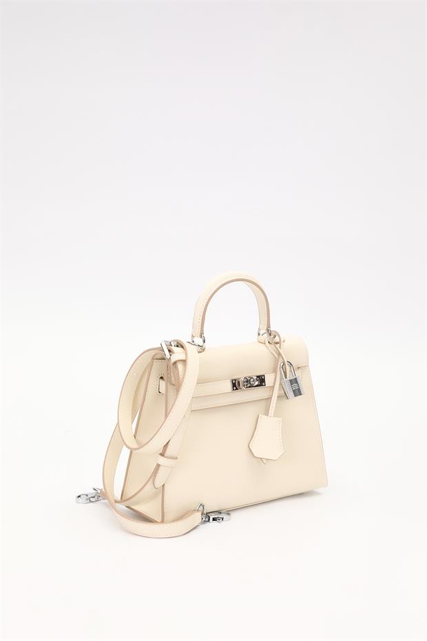 Krem Aksesuar Kilit El Çantası