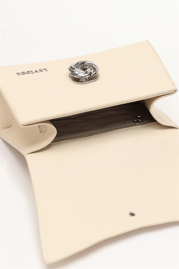 Krem Asimetrik El Çantası