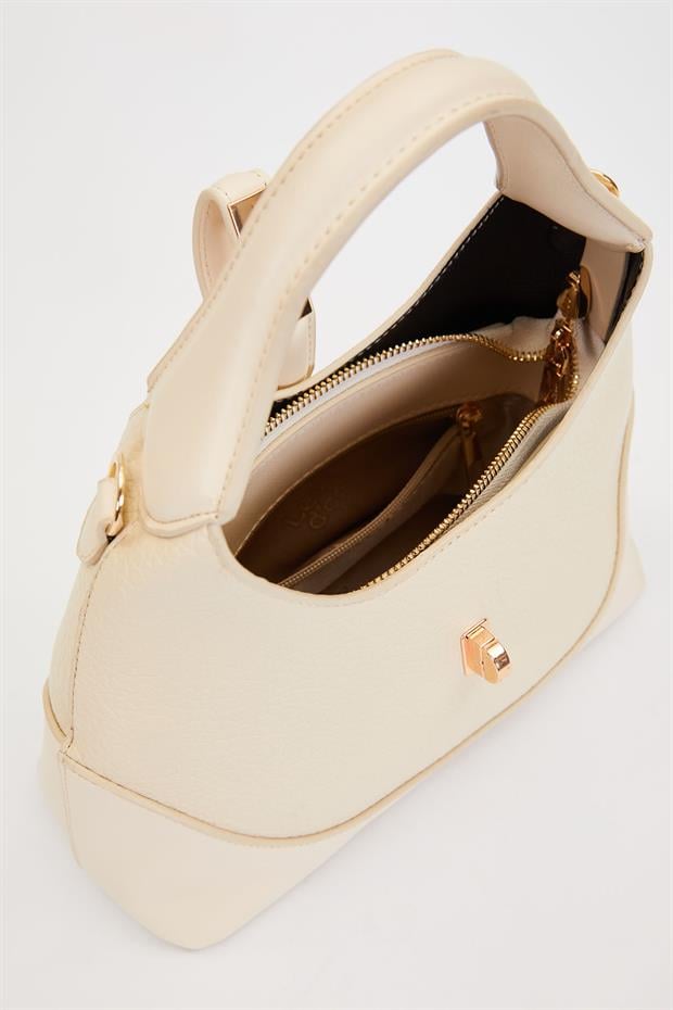 Krem Askı Kilit Detaylı Omuz Çantası