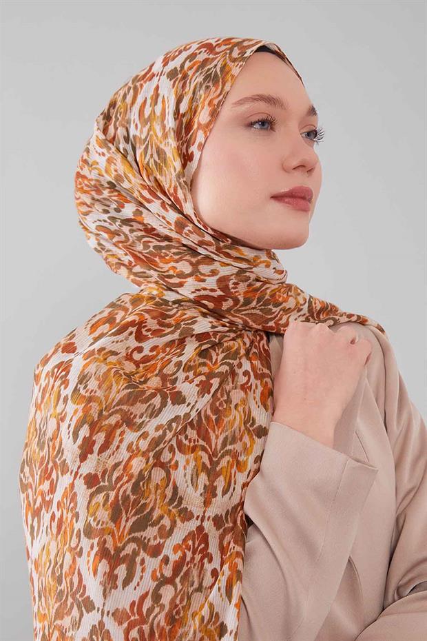 Krem Batik Desen Pamuk Şal