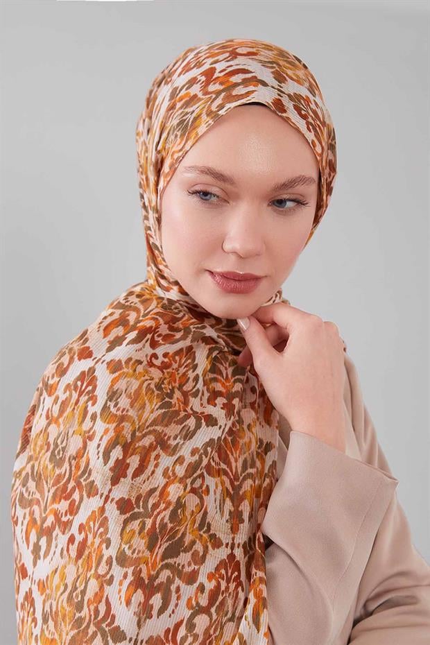 Krem Batik Desen Pamuk Şal