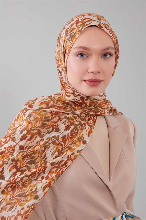 Krem Batik Desen Pamuk Şal