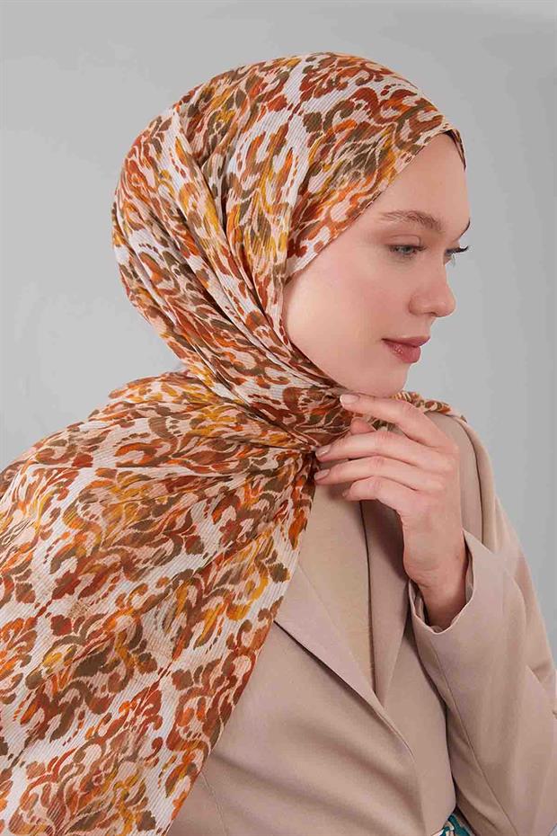 Krem Batik Desen Pamuk Şal