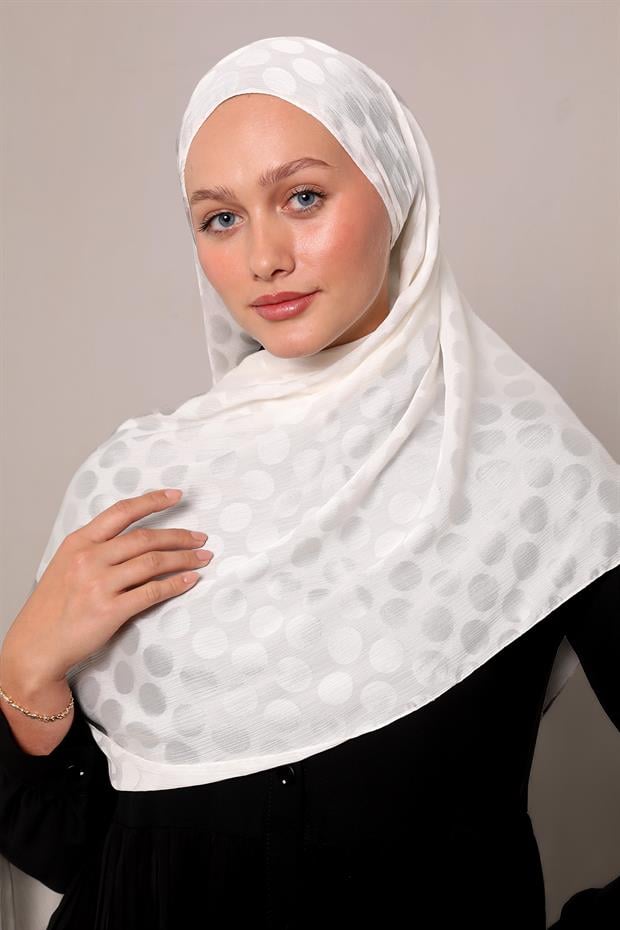 Krem Benek Desenli Jakar Capri Şal