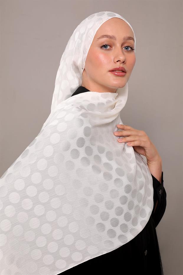 Krem Benek Desenli Jakar Capri Şal