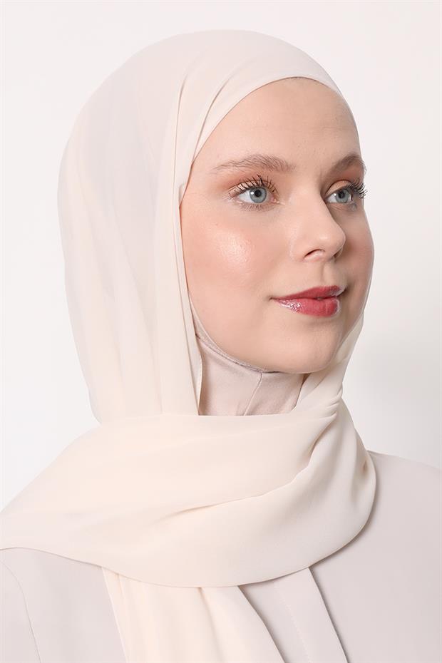 Krem Büyük Hijap Şifon Şal