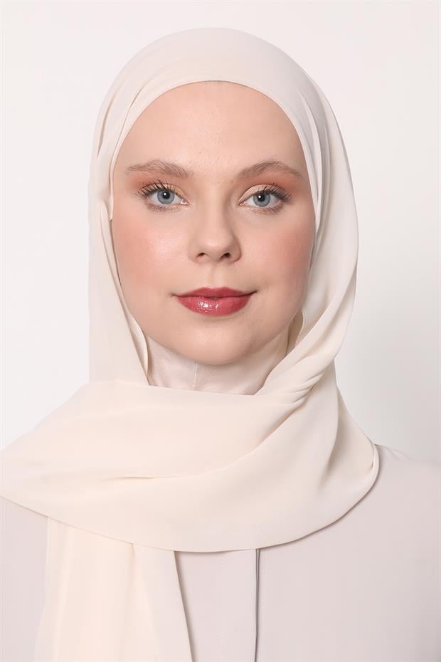 Krem Büyük Hijap Şifon Şal