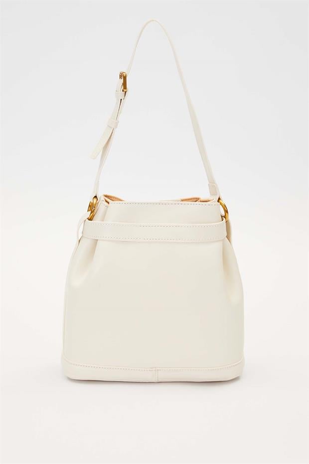 Krem Büzgü Detaylı Omuz Çantası