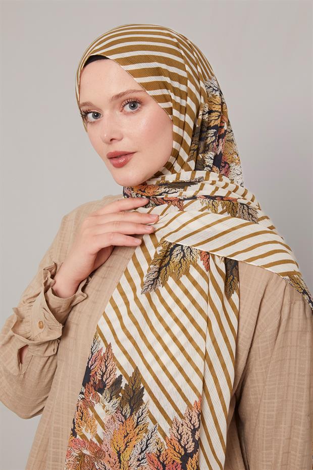 Krem Çam Desen Pamuk Şal