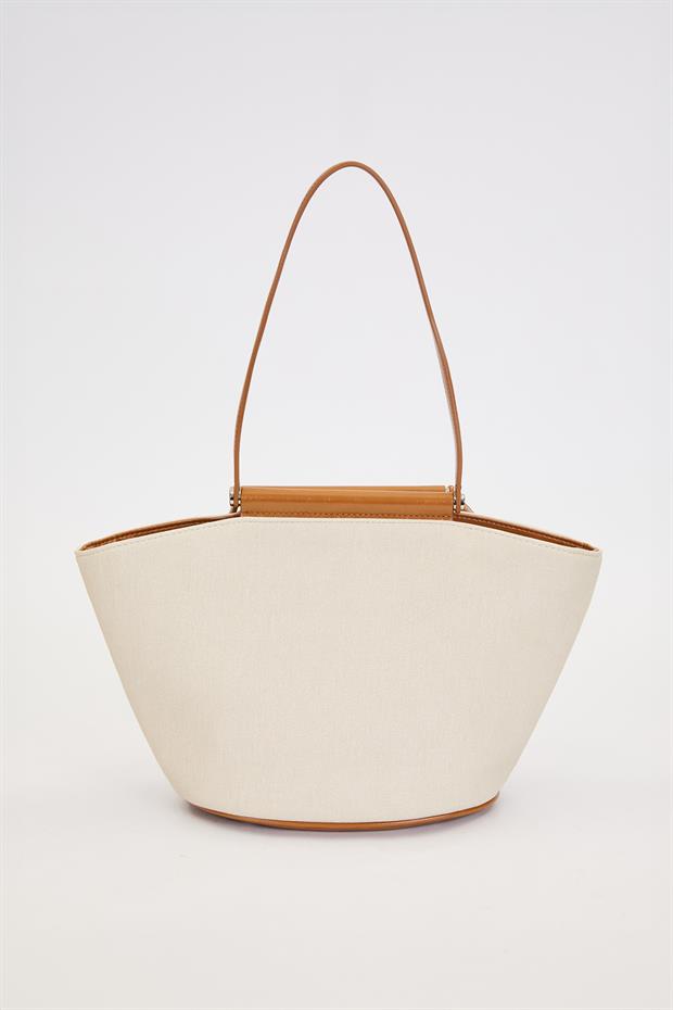 Krem - Camel Kumaş Görünümlü Omuz Çantası