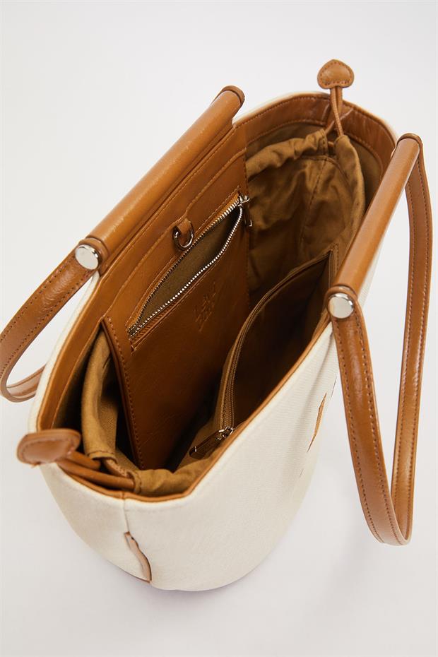 Krem - Camel Kumaş Görünümlü Omuz Çantası